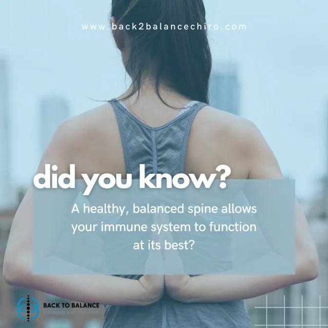 Did you know? A healthy, balanced spine allows your immune system to function at its best, while helping you get a lid on managing stress. When stress causes muscles to contract and exert pressure on the spine, the spine is compressed, and, as a result, can become misaligned.

—
Contact us today.

📍 500 Dundas Street West, Whitby
☎️ 905-666-2015
🌐 www.back2balancechiro.com

#chiro #chiropractor #chiropractors #chiropratic #chiropracticadjustment #wellness #wellnessthatworks #feelinggood #whitby #durhamregion #ontario #toronto #ontario #chiropractorsofinstagram #painfree #painfreeliving